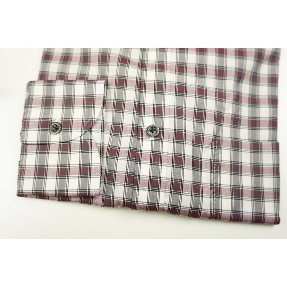 Isaia Merlot Red White Black  Plaid Long Sleeve Cotton Dress Shirt 15.5/39 NEW - Picture 2 of 6